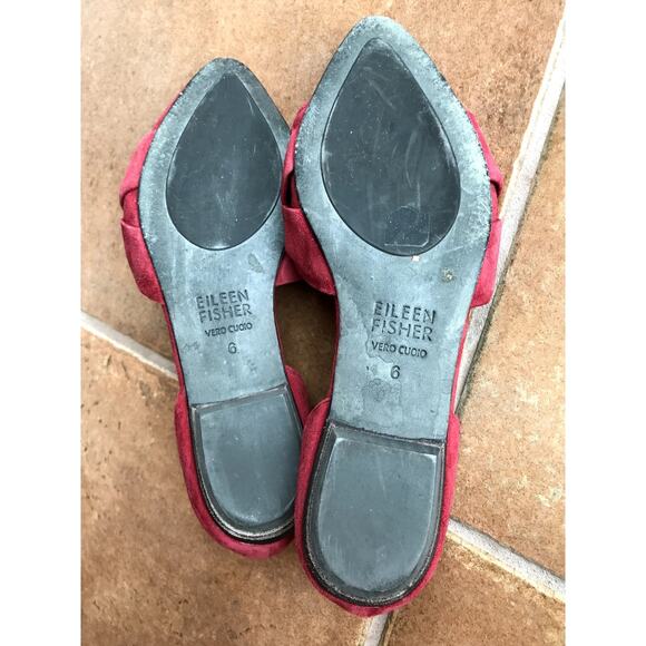 Eileen Fisher Red Suede D'Orsay Flats size 6 Festive Classic Shoes - Picture 7 of 10